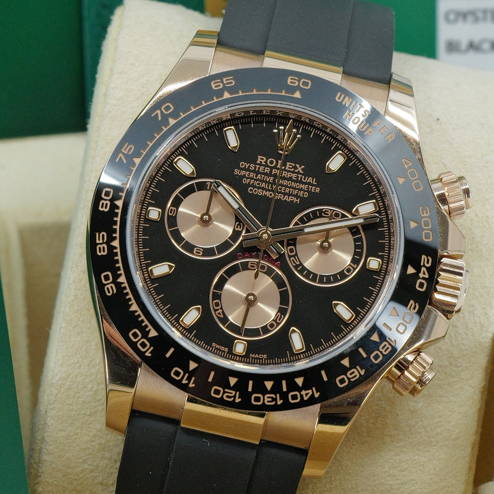 ROLEX COSMOGRAPH DAYTONA REF. 116515LN – ORO EVEROSE 18 CT – QUADRANTE NERO CON CONTATORI ROSÉ – 2019 – NUOVO MAI INDOSSATO – FULL SET ITALIANO