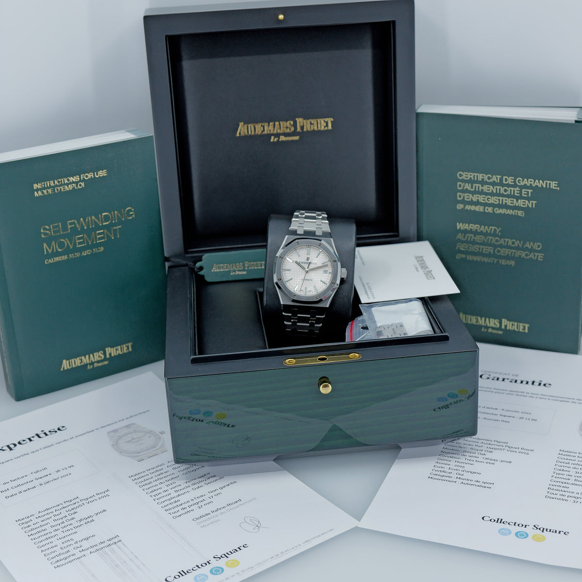 AUDEMARS PIGUET ROYAL OAK 15450ST.OO.1256ST.01 – QUADRANTE ARGENTÉ – 2015 – PARI AL NUOVO – FULL SET
