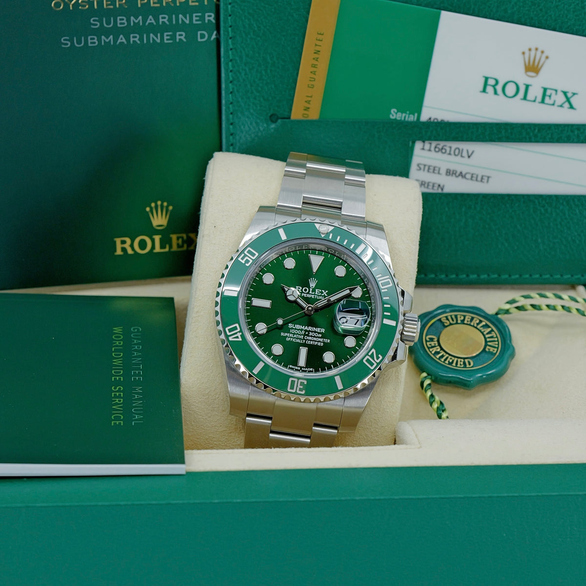 ROLEX SUBMARINER DATE REF. 116610LV – HULK – 2019 – NUOVO MAI INDOSSATO – FULL SET ITALIANO CON PELLICOLE PARZIALI